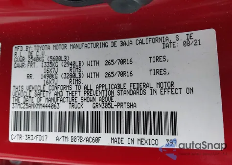 2021 Toyota Tacoma Trd Off-Road z USA, uszkodzony, nr VIN 3TMCZ5ANXMM444063